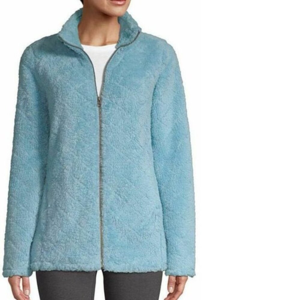 ST JOHN'S BAY Cozy Blue Long Sleeve Fluffy Zipper Fleece Jacket Size XL